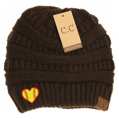 New Softball Heart C.C Thick Knit Soft Beanie