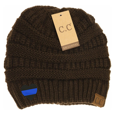 New Blue Line Heart C.C Thick Knit Soft Beanie