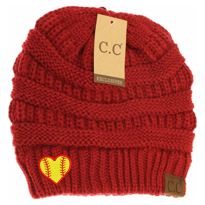 New Softball Heart C.C Thick Knit Soft Beanie