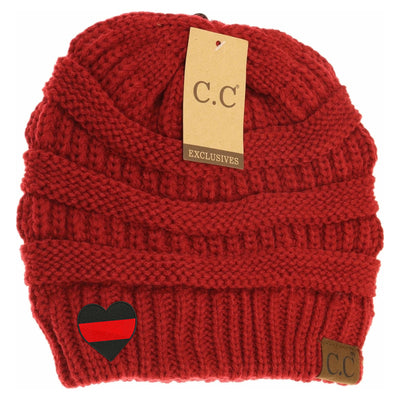 New Red Line Heart C.C Thick Knit Soft Beanie