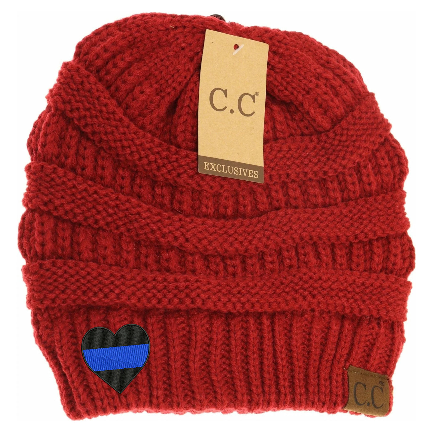 New Blue Line Heart C.C Thick Knit Soft Beanie