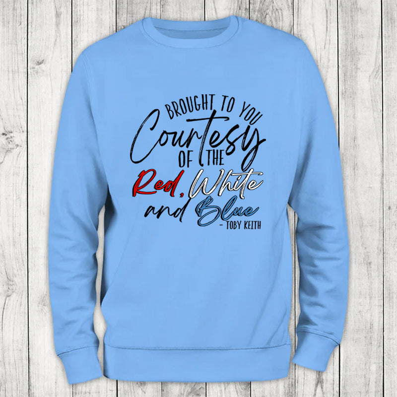 Courtesy Of The Red, White, And Blue Cursive Crewneck Sweatshirt