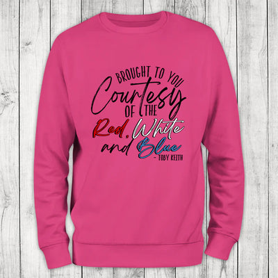 Courtesy Of The Red, White, And Blue Cursive Crewneck Sweatshirt