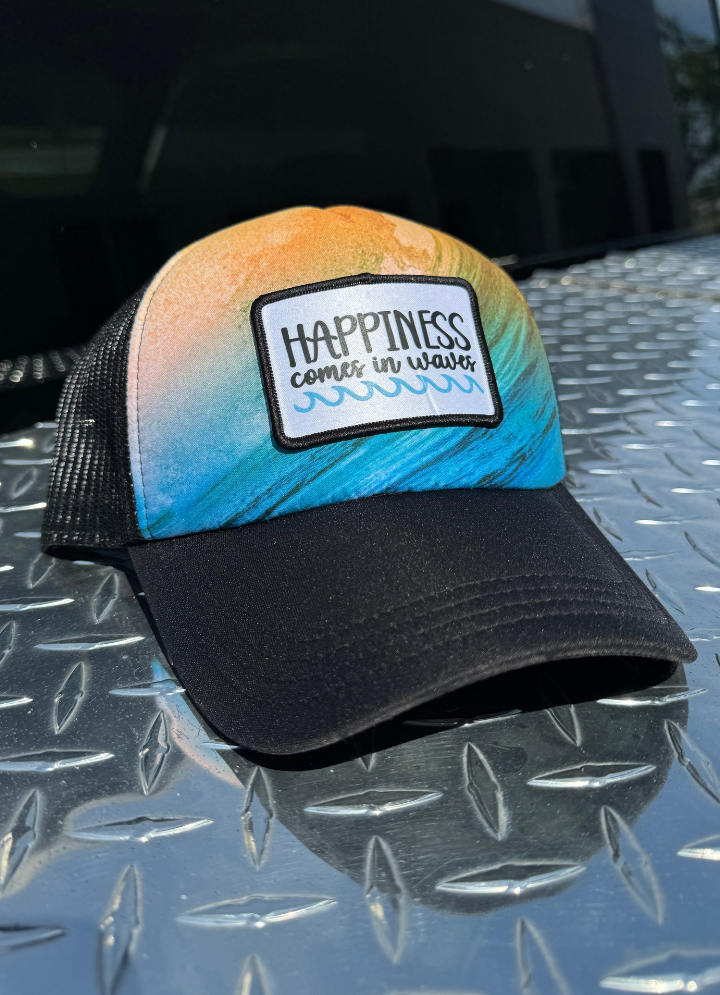 Happiness Comes In Waves Patch Trucker Hat