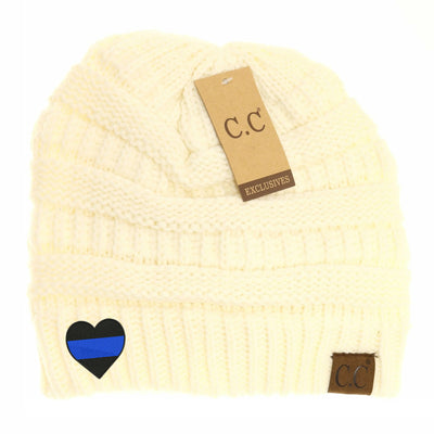 New Blue Line Heart C.C Thick Knit Soft Beanie