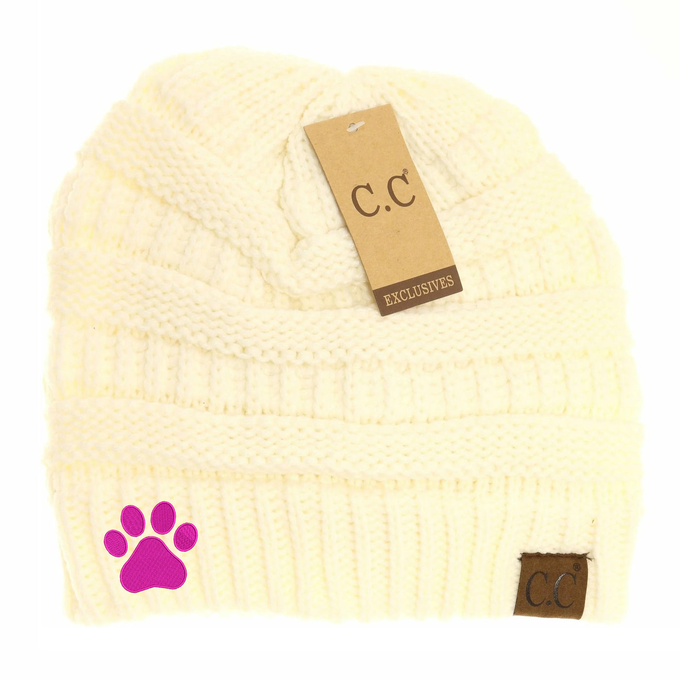 New Dog Paw Print C.C Thick Knit Soft Beanie