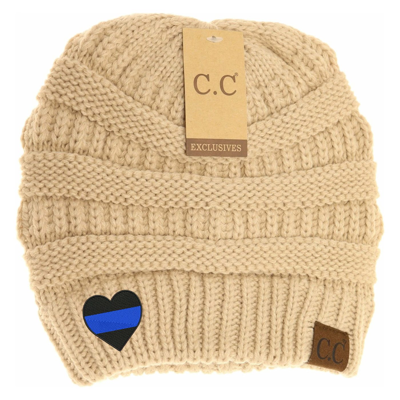 New Blue Line Heart C.C Thick Knit Soft Beanie