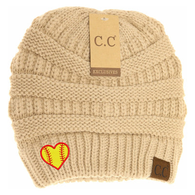 New Softball Heart C.C Thick Knit Soft Beanie