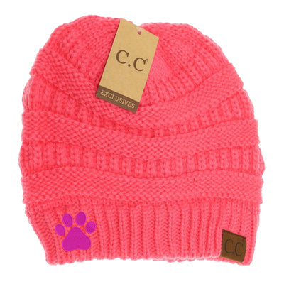 New Dog Paw Print C.C Thick Knit Soft Beanie