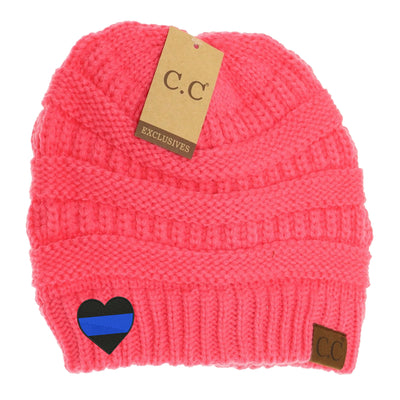 New Blue Line Heart C.C Thick Knit Soft Beanie