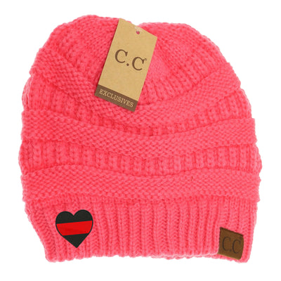 New Red Line Heart C.C Thick Knit Soft Beanie