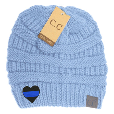 New Blue Line Heart C.C Thick Knit Soft Beanie