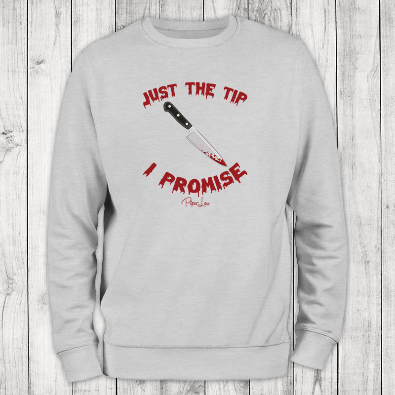 Spooky Sale | Just The Tip I Promise Knife Graphic Crewneck Sweatshirt